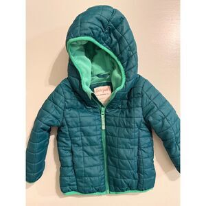 Cat & Jack Toddler Puffer Jacket 2T Teal Green Fleece Lined Hooded Winter Coat